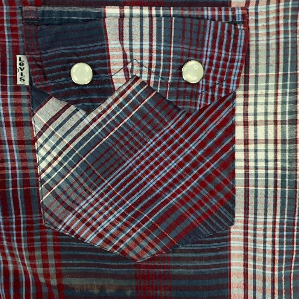 Levis Western Shirt Mens Small Peal Snap Saw Tooth Pocket Short Sleeve Red Tab